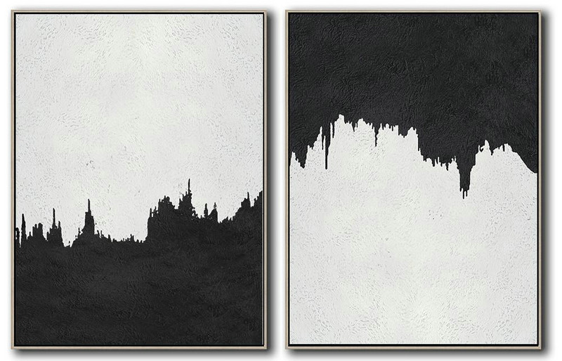 Hand Made Abstract Art,Set Of 2 Minimal Painting On Canvas - Acrylic On Canvas Abstract